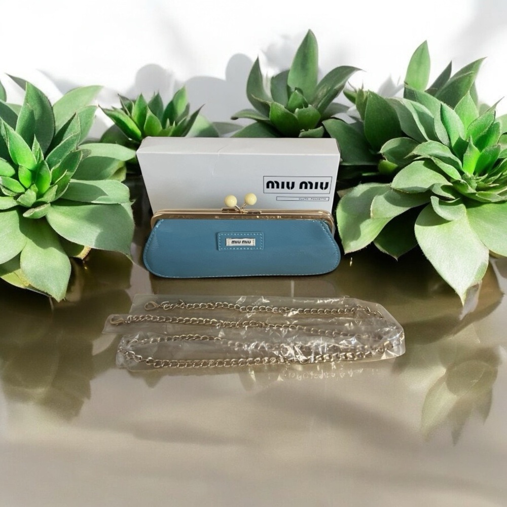 New w/ Box Miu Miu VIP Crossbody Clutch in Tiffany Blue with Gold Hardwa… - Picture 7 of 10